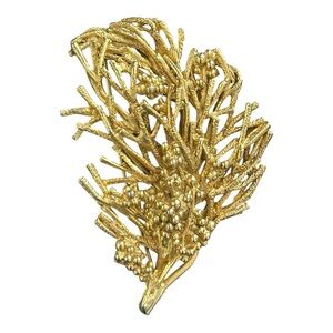 VTG Gold Leaf Pin Brooch with Berries Textured MCM Large 2" x 3" Statement Piece